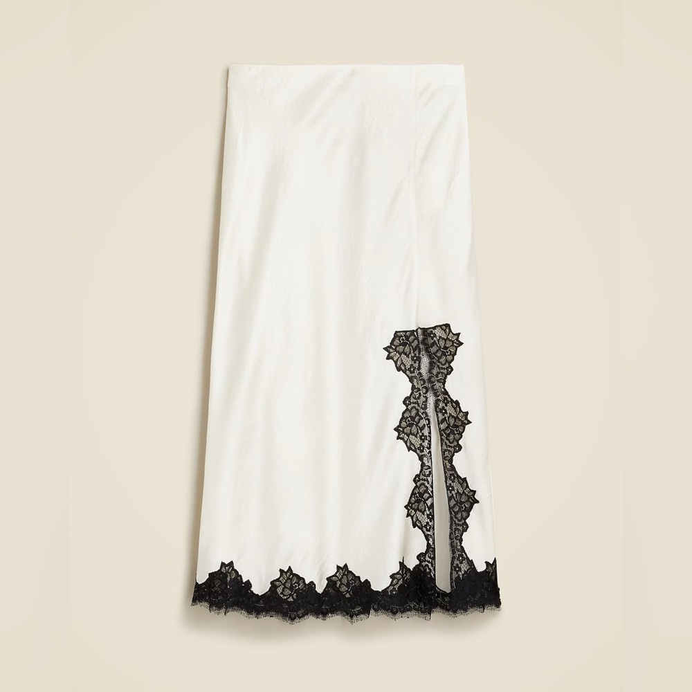 J.Crew Gwyneth lace-trim slip skirt in textured satin CD354